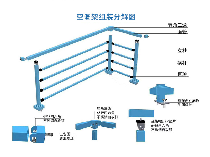空調(diào)護(hù)欄結(jié)構(gòu)部件及配件組成 空調(diào)護(hù)欄結(jié)構(gòu)部件及配件組成